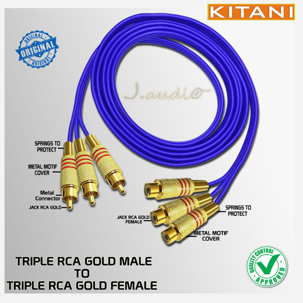 KITANI - Kabel Sambungan Kitani 3way /Extension 3 RCA Cewe to 3 RCA Gold Cowo/Male - JUAN AUDIO