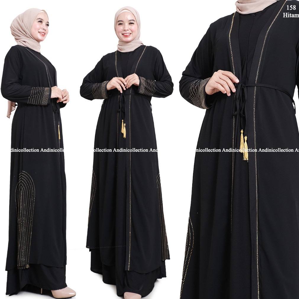 Abaya Hitam Turkey Payet Premium Gamis Syari Remaja Muslimah Elegan untuk Umroh & Kajian 158