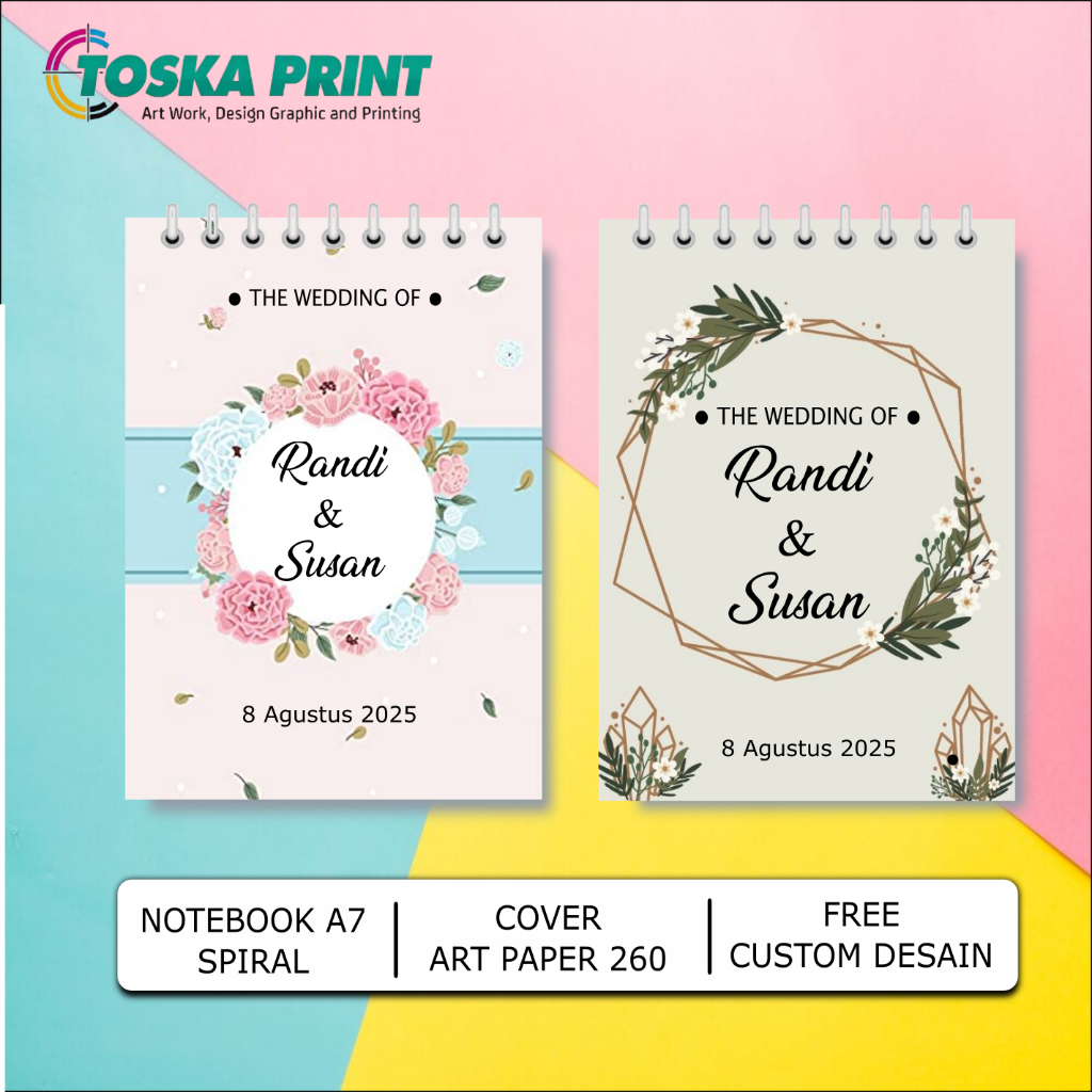

Souvenir Notebook Aesthetic Pernikahan Custom Foto Tulisan Mini Kecil Ring Spiral A7 Murah
