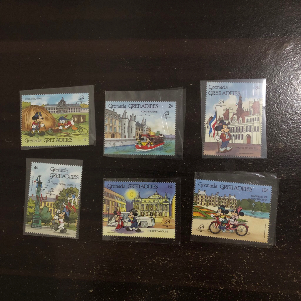 

Perangko Anak Walt Disney Stamp Grenada Grenadines of St. Vincent Mickey Minnie Mouse Donald Daisy Duck Philexfrance 1989 Sydpex 1988 88 Sydney Opera House Australia Goofy Koala Union Island Peugeot World Stamp Expo Utah Washington New York Philadelphia