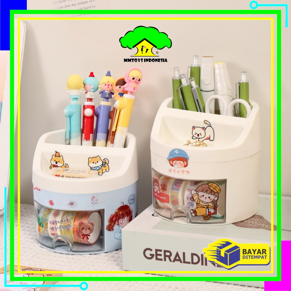

EC MI-C970 Tempat Pena dengan Laci Desk Storage Organizer Tempat Alat Tulis Aesthetic Lucu / Pen Holder Kotak Penyimpanan Pulpen Brush Makeup Multifungsi / Kotak Pensil Rak Kosmetik Import