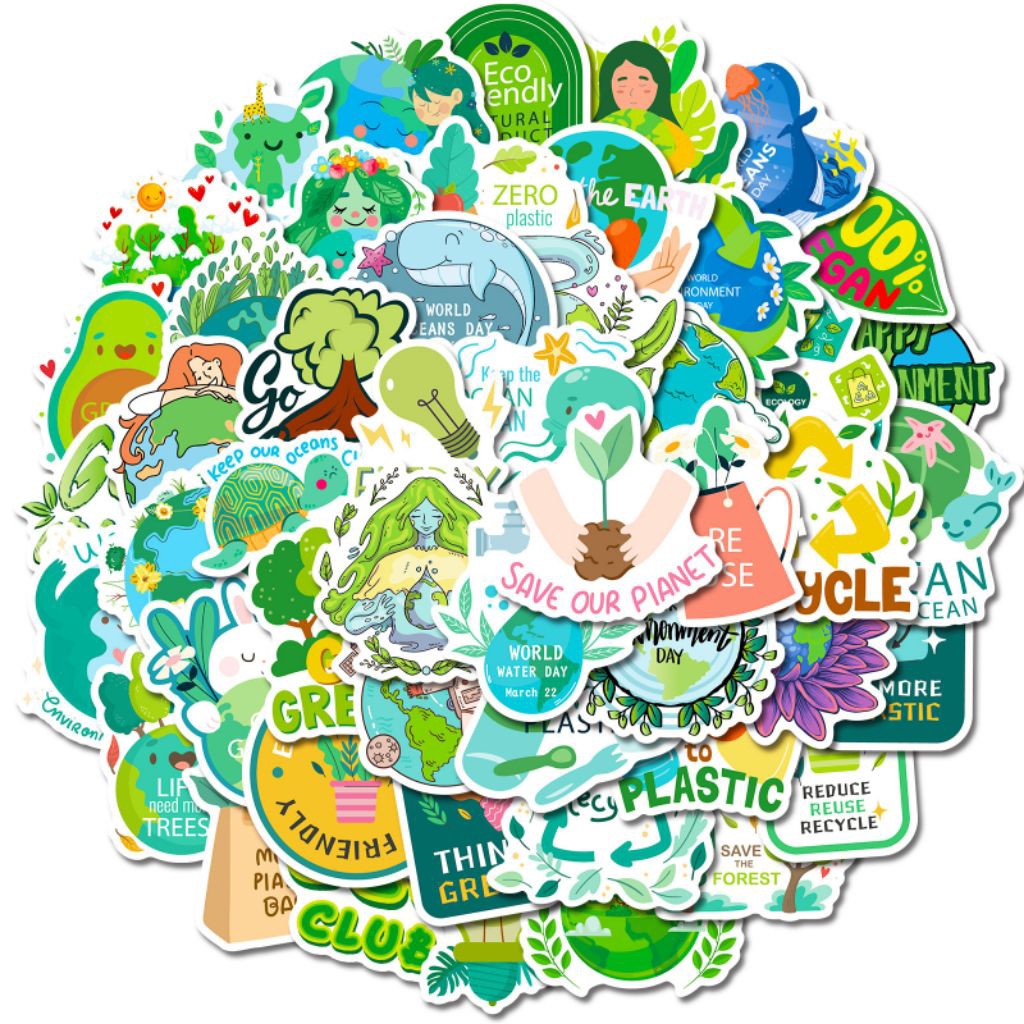 

[50 Pcs] DECO STICKER | STICKER DIY | JURNAL AESTHETIC go green stiker perlindungan lingkungan, stiker kesejahteraan masyarakat hijau alam untuk melindungi bumi, penjualan panas