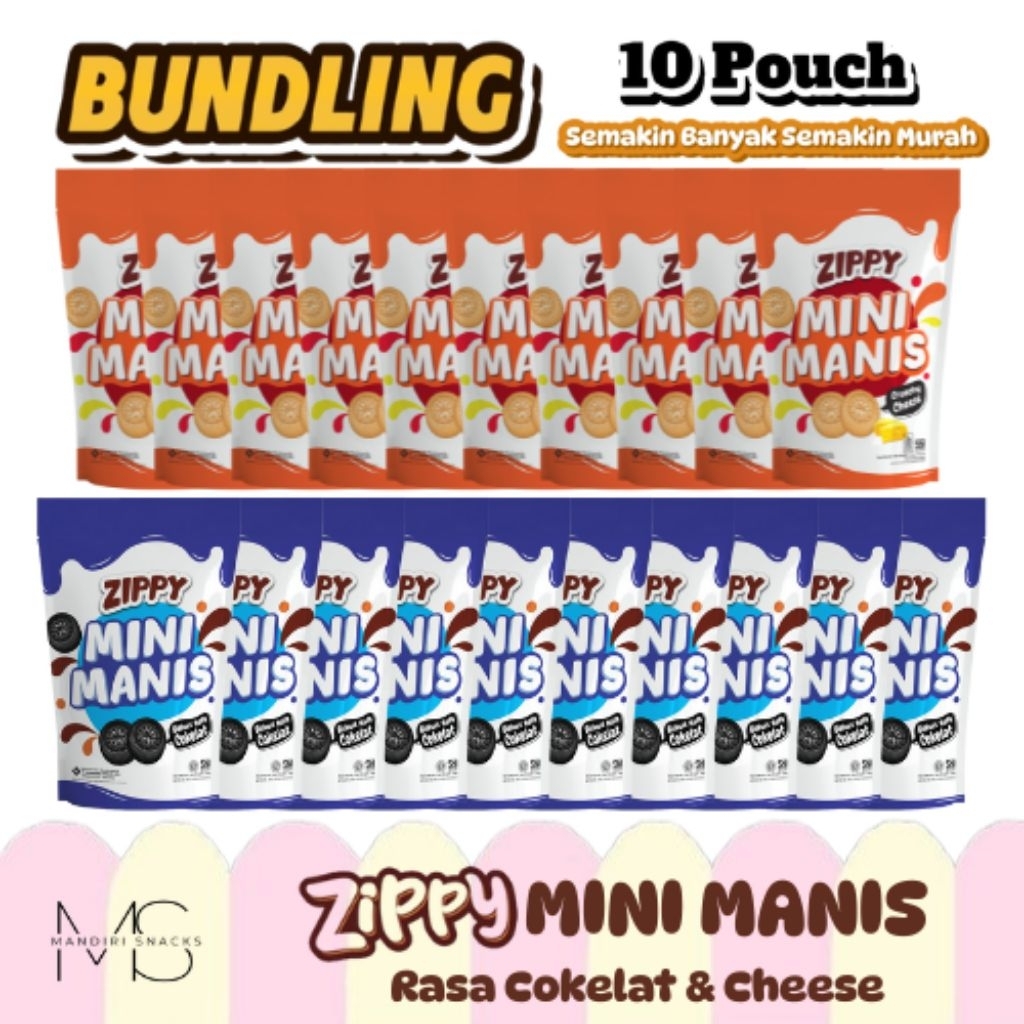 

[BUNDLING 10 POUCH] ZIPPY MINI MANIS Rasa Keju & Coklat Kemasan Pouch