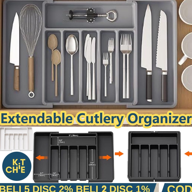 Super Untung Extendable Drawer Knife Cutlery Organizer Drawer Cutlery Organizer Rak Sendok Kitchen S