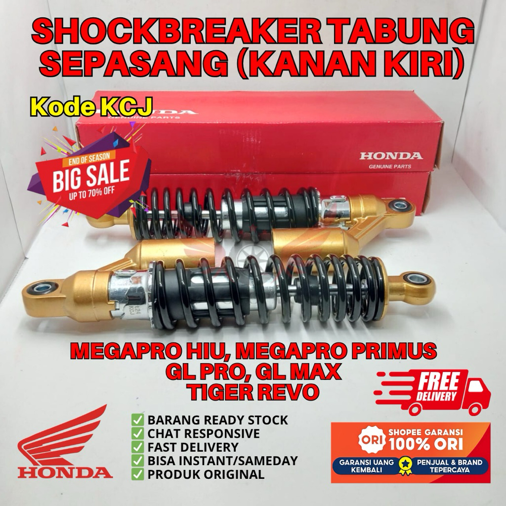 KCJ SHOCKBREAKER TABUNG SEPASANG KANAN KIRI MEGAPRO HIU ORIGINAL AHM HONDA, SHOCKBREAKER TABUNG ORIG