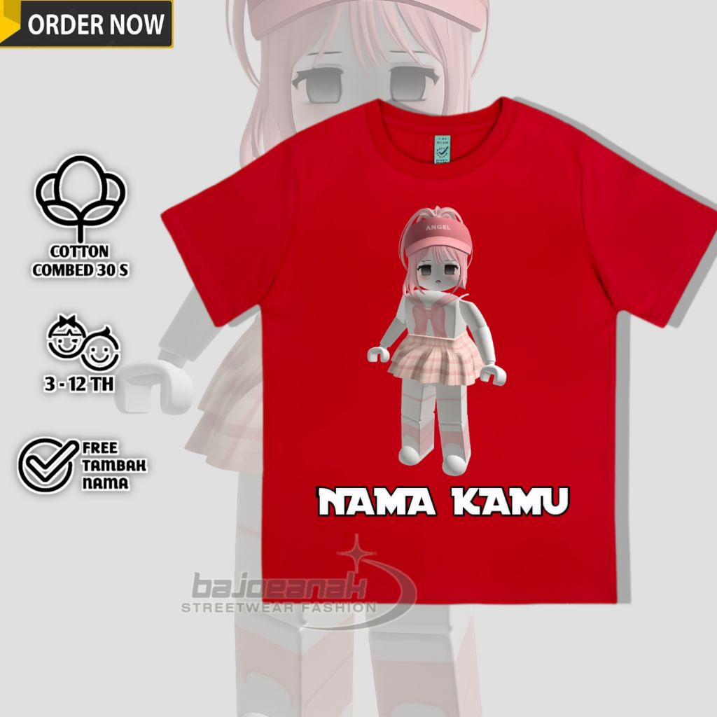 kaos roblox angel kaos anak usia 3-12 tahun gratis tambah nama