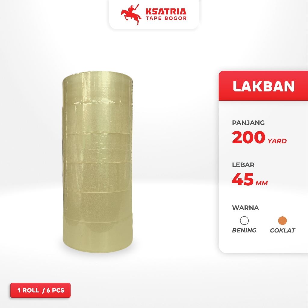 

Lakban OPP Bening Roll 6 PCS Panjang 200 Yard Lebar 45MM Isolasi Slop Murah Berkualitas Ksatria Tape