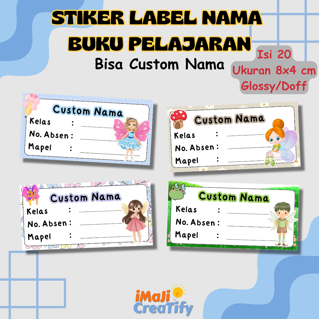 

[ISI 20] STIKER LABEL NAMA BUKU PELAJARAN CUSTOM NAMA/STIKER NAMA BUKU , FAIRY SERIES
