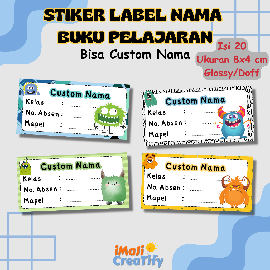 

[ISI 20] STIKER LABEL NAMA BUKU PELAJARAN CUSTOM NAMA/STIKER NAMA BUKU , MONSTER SERIES