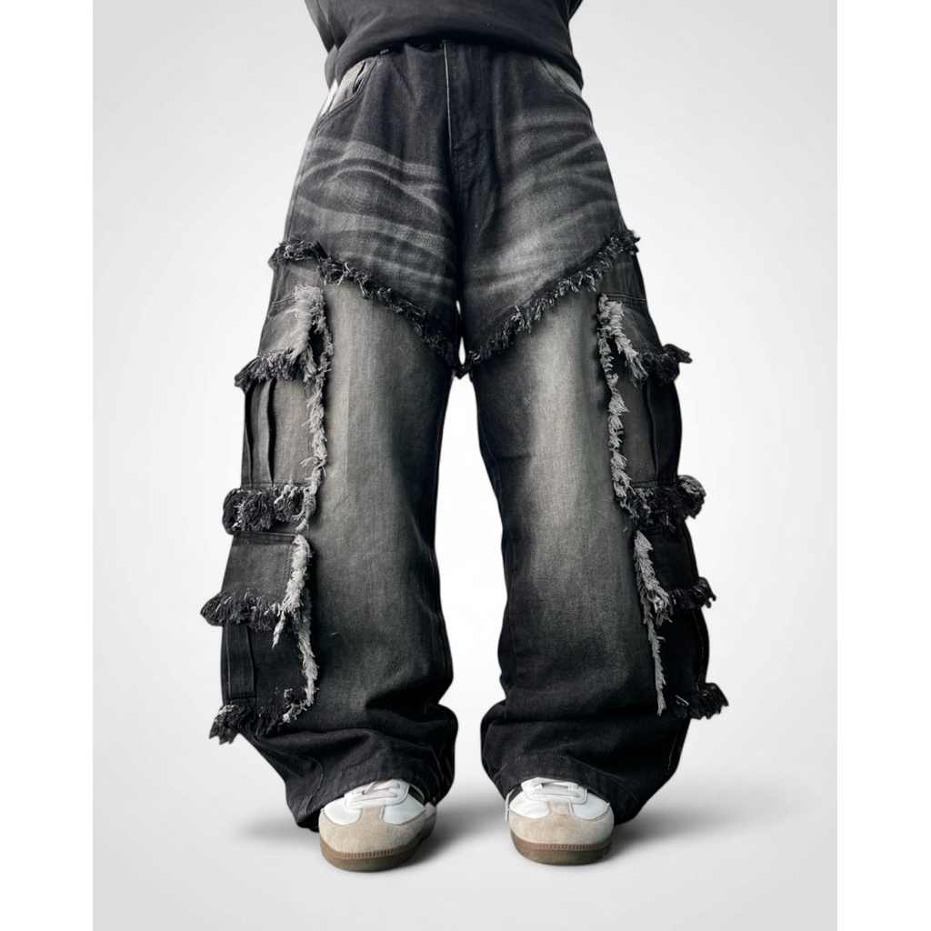 Bawwa Santai | Celana CARGO Baggy Jeans VOL 3  | BLACK Wash fading | THIAGO Series | Celana Cargo Je