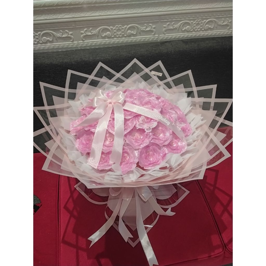 

BUKET BUNGA PITA SATIN Glitter free kupu kupu ( LANGSUNG KIRIM TANPA PO )