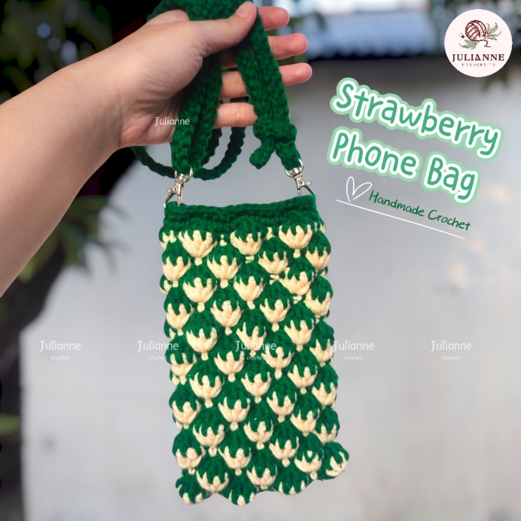 Tas HP Strawberry Rajut | Strawberry Phone Bag | Tas Handphone Rajut Stroberi