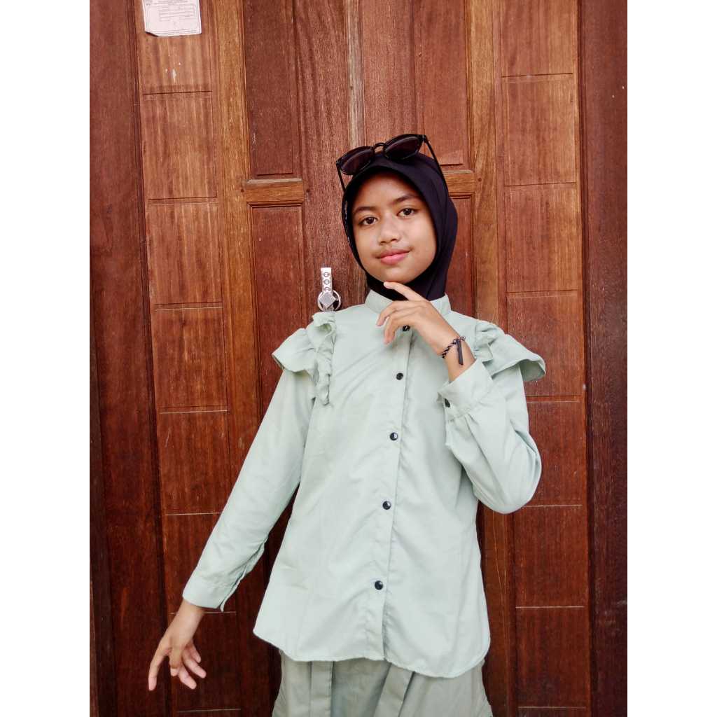 Kemeja anak cewek 10-12 tahun / Atasan anak perempuan lengan panjang / baju ngaji anak