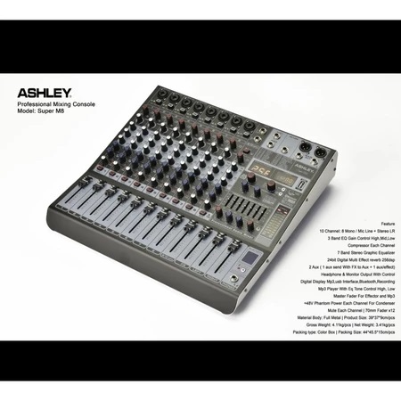 MIXER ASHLEY SUPER M8 8CH NEW COMPRESSOR ORIGINAL GARANSI
