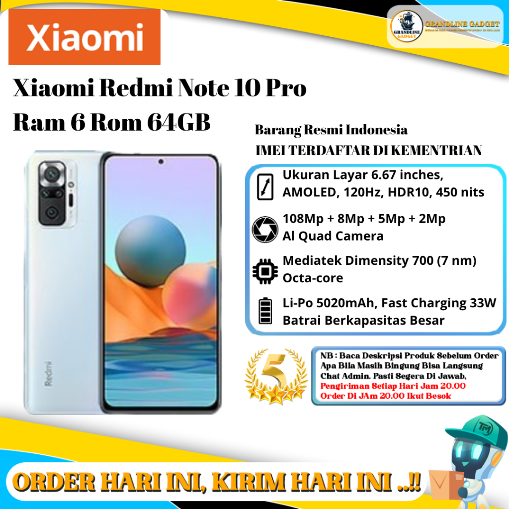 Xiaomi Redmi Note 10 Pro Ram 6 Rom 64 GB