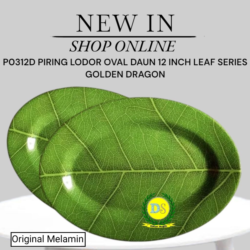 Original Melamin P0312D Piring Lodor Oval Daun 12 Inch Golden Dragon