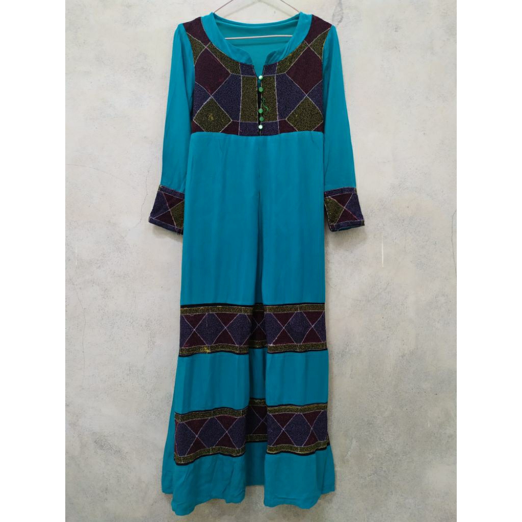 Gamis bordir hijau tosca