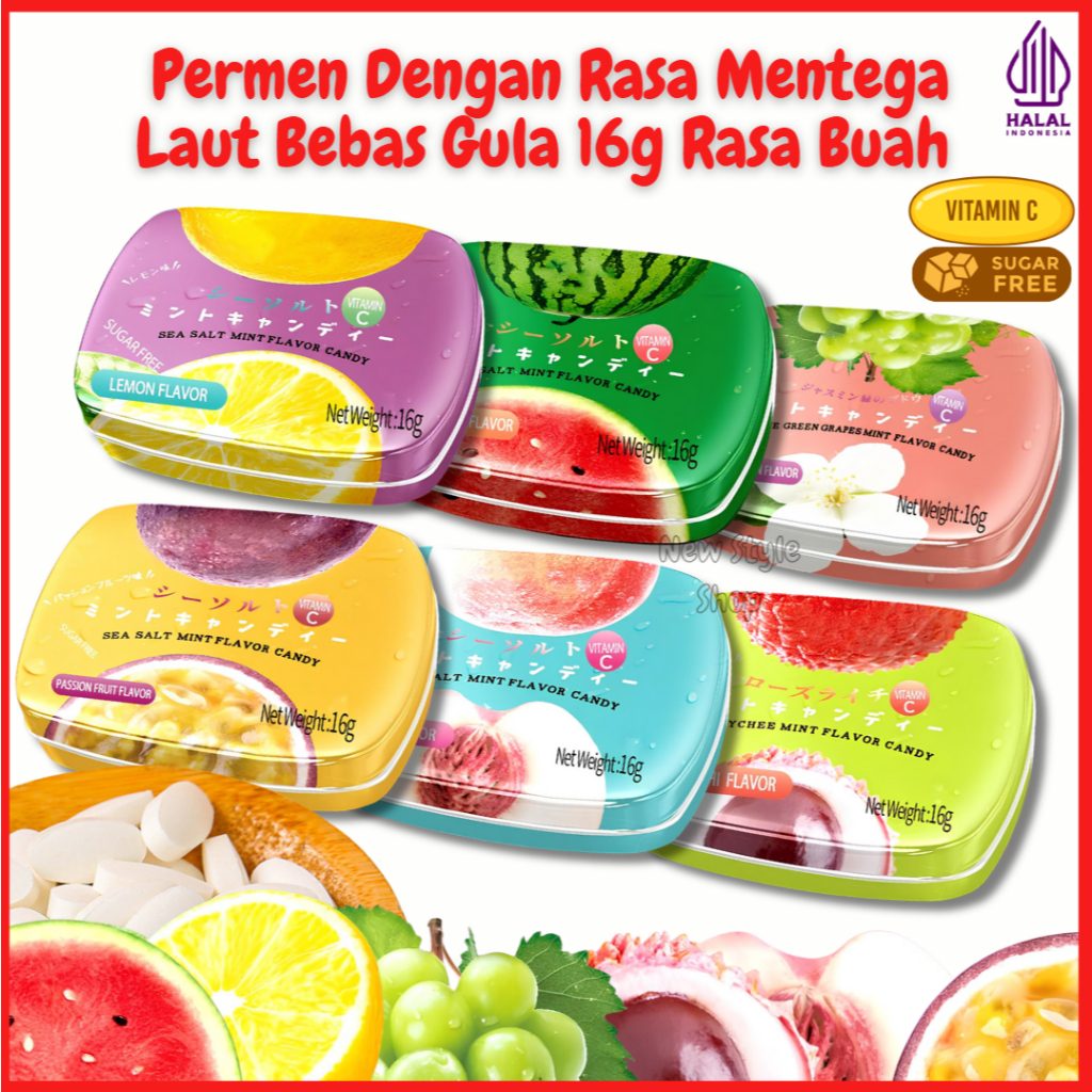 

Permen Mint Bebas Gula HALAL BPOM Tersedia 6 Varian Rasa Permen Import Bikin Nafas Segar Tidak Bau / Permen Dengan Rasa Mentega Laut Bebas Gula 16g Rasa Buah
