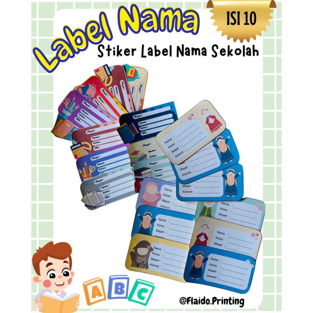 

STIKER nama buku pelajaran isi 10-16 pcs 7cmX4cm