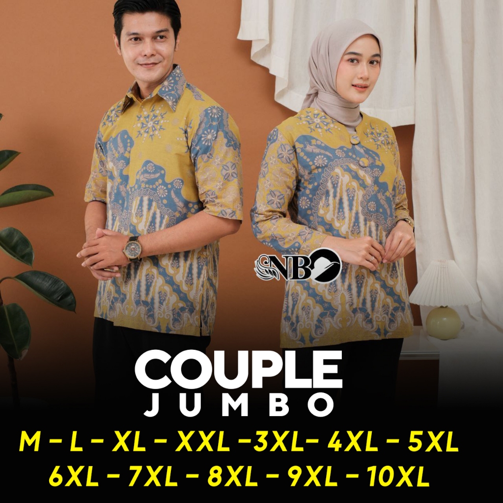Couple Jumbo - Blus Jumbo - Couple Batik Jumbo Premium - Blus Wanita Jumbo - Kemeja Batik Couple Blu