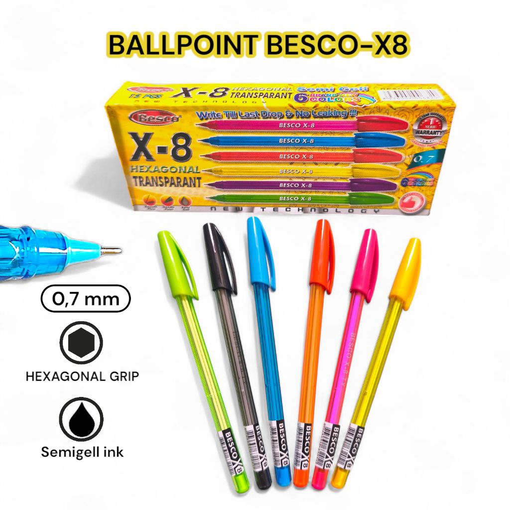 

12 Pcs Ballpoint Pen Besco X-8/Ballpoint Hitam/Pulpen Hitam/Pen