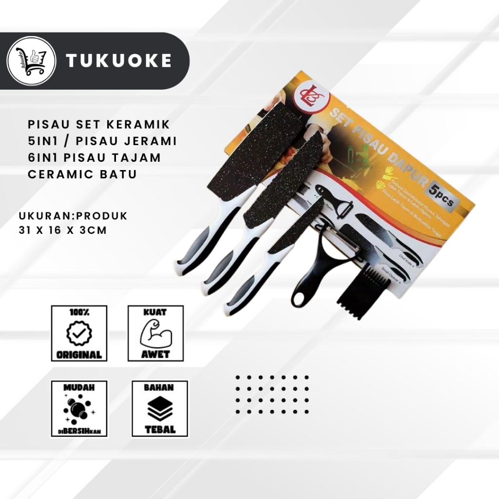 PISAU SET KERAMIK 5IN1 / PISAU JERAMI 6IN1 PISAU TAJAM CERAMIC BATU MARVIN KNIFE SET PEMOTONG SET