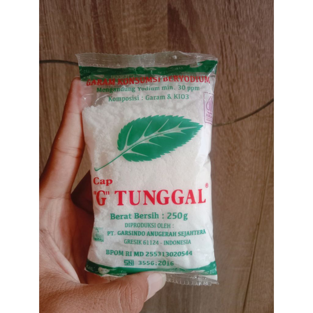 

Garam Dapur Beryodium Cap G'Tunggal Kemasan 250gr-Kualitas Terjamin dan Tekstur Halus