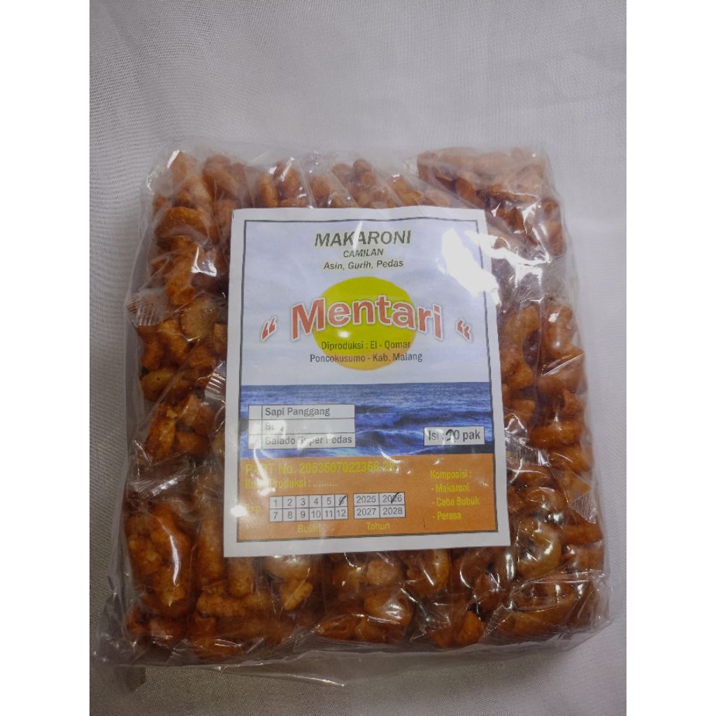 

Makaroni Mentari Pedas 1 pack isi 20 pcs Harga Eceran 500 Harga 1 pack Grosir