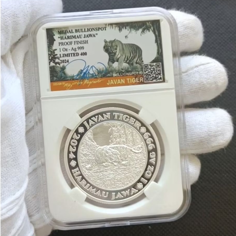 Koin Perak Indah 1 OZ, Seri Satwa Endemik Indonesia, Harimau Jawa. 31,1 gram 999 Fine Silver Terbata