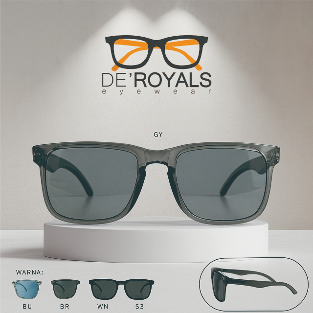 DE'ROYALS Eyewear Kacamata Frame Kotak Lensa Normal Model Kekinian Pria Wanita Gagang Per