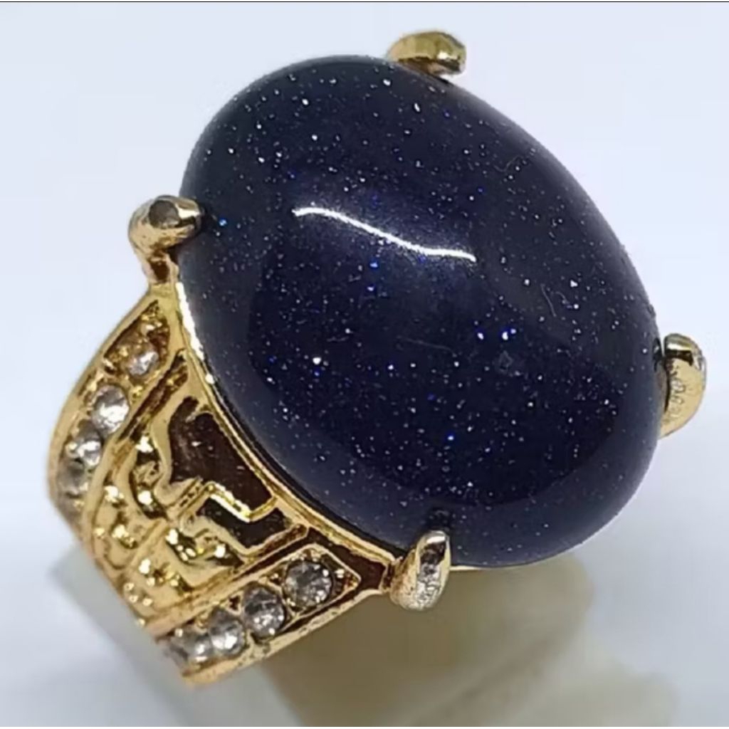 Batu cincin biru pasir intan ring rodium asli