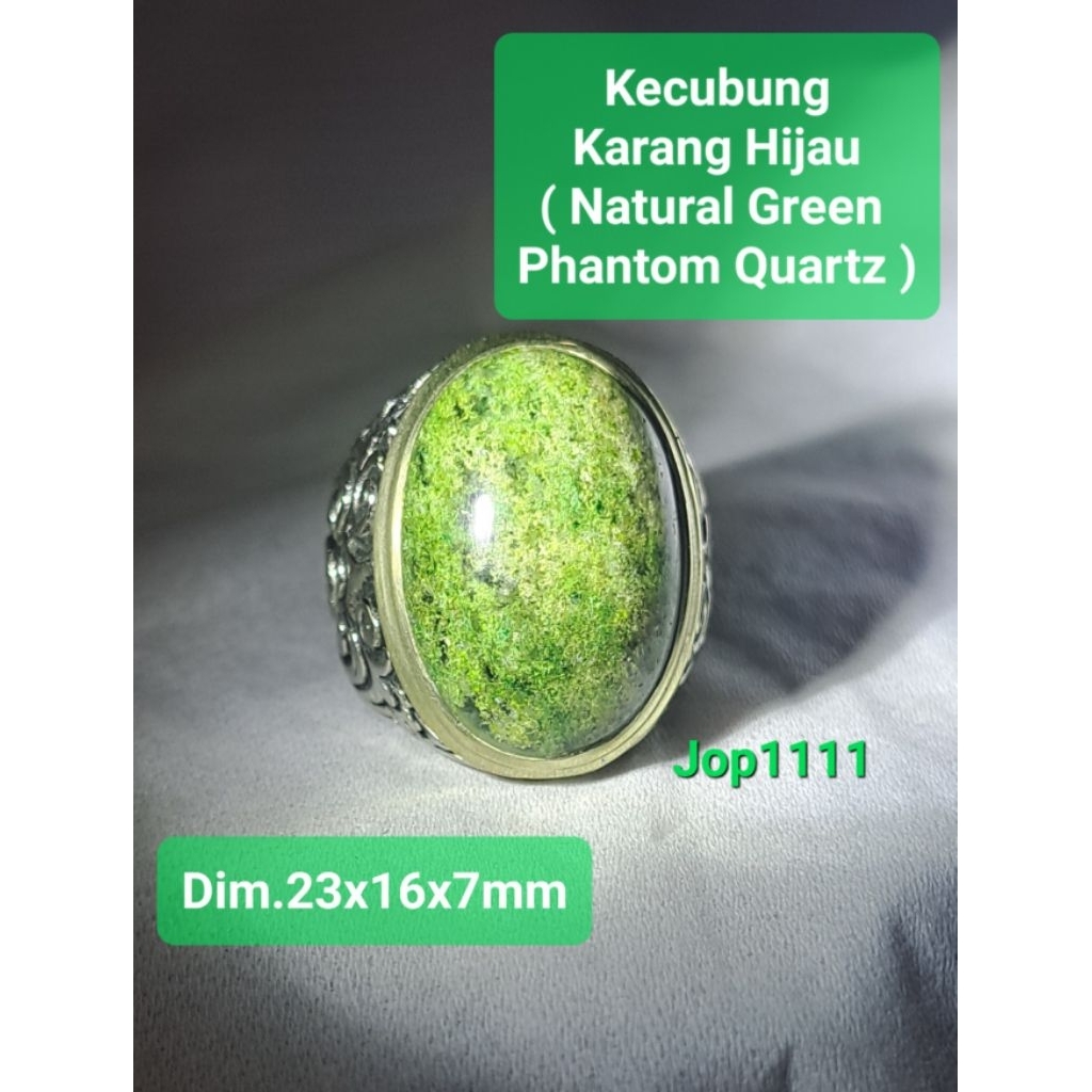 Natural Kinyang Karang Hijau Green Phantom Quartz No Treated  I Cincin Batu Kecubung Karang Bangka C