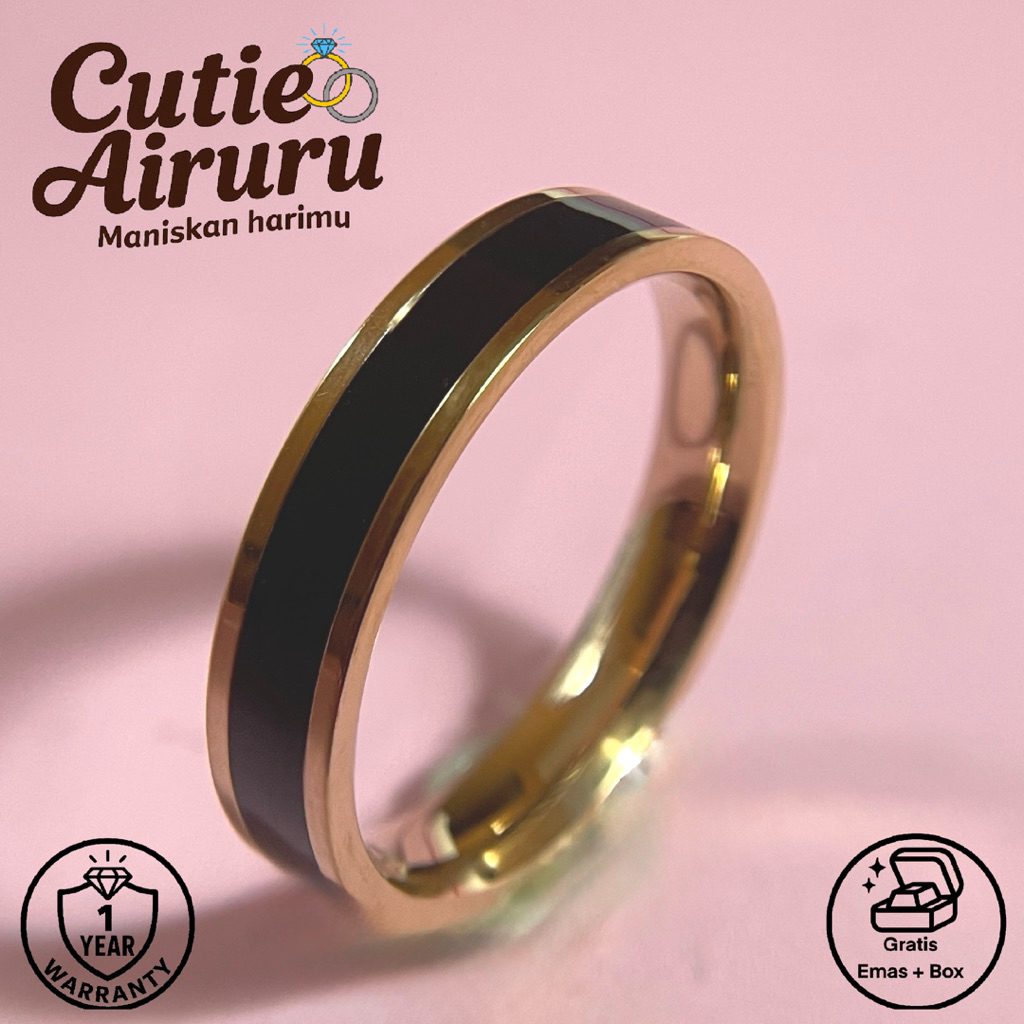 Cutie Airuru - Cincin Titanium Hitam Couple Elegan Black ring Medina