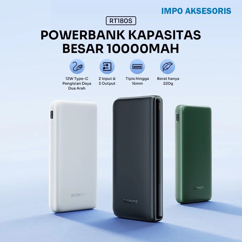 ROBOT Powerbank RT180S / Powerbank Robot 10000mAh Dual Input Type C & Micro / IMPO AKSESORIS