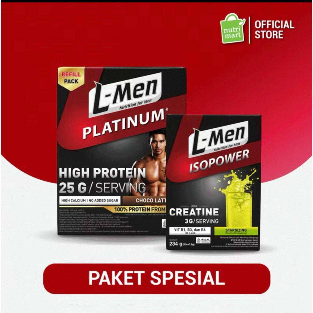 l-men platinum refill choco latte 800gr + isopower creatin 30 sachet
