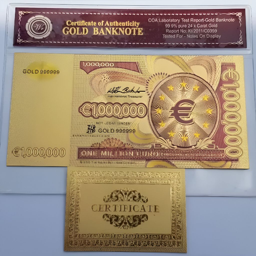 Uang Kuno 1000000 Euro Gold Foil Plus Sertifikat dan Sampul