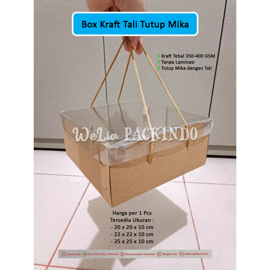 

[1 PCS] Box Kraft Tali Tutup Mika 20x20x10 , 22x22x10 , 25x25x10 cm / Kotak Kue Tart Bolu Brownies Coklat Hampers Model TPS