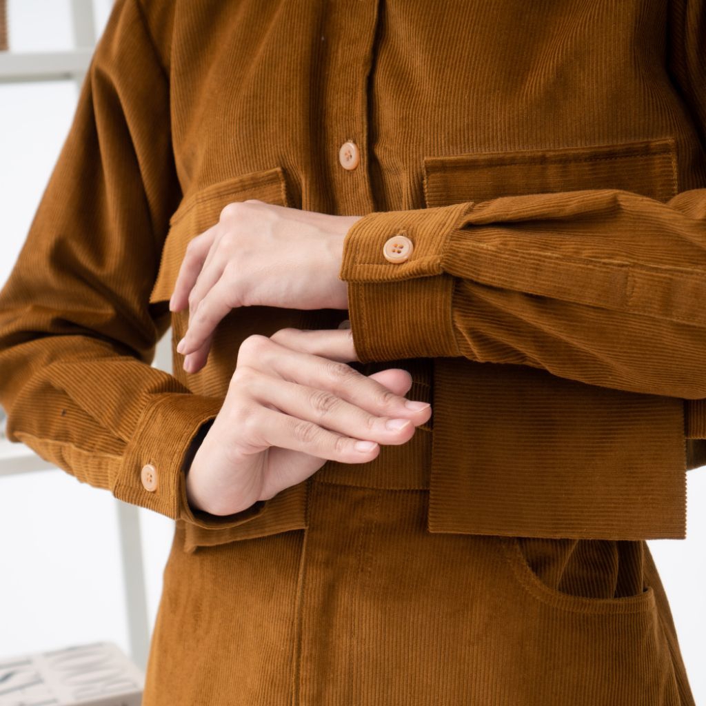 Leona One Set Corduroy Mustard Setelan Wanita One Set  Wanita