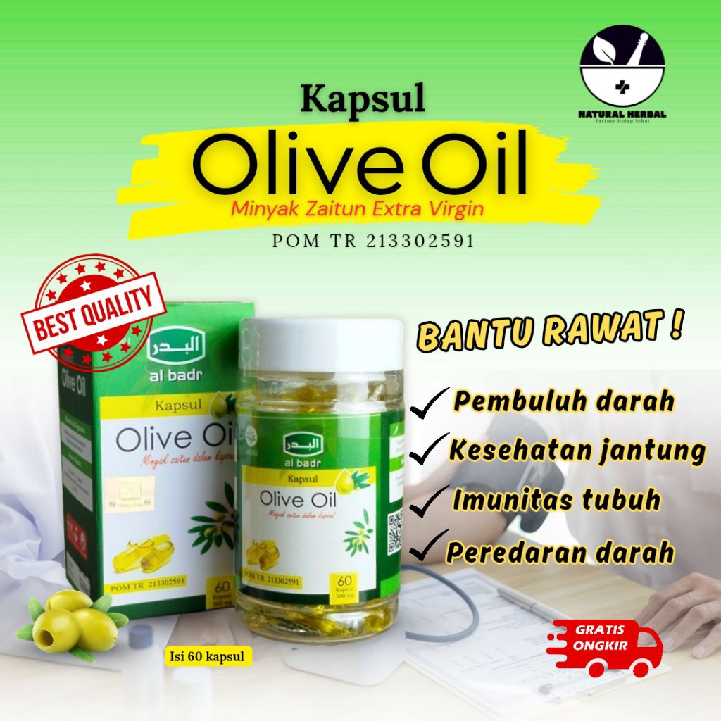 Kapsul Minyak Zaitun Olive Oil Al Badr Isi 60 Kapsul Extra Virgin Oil