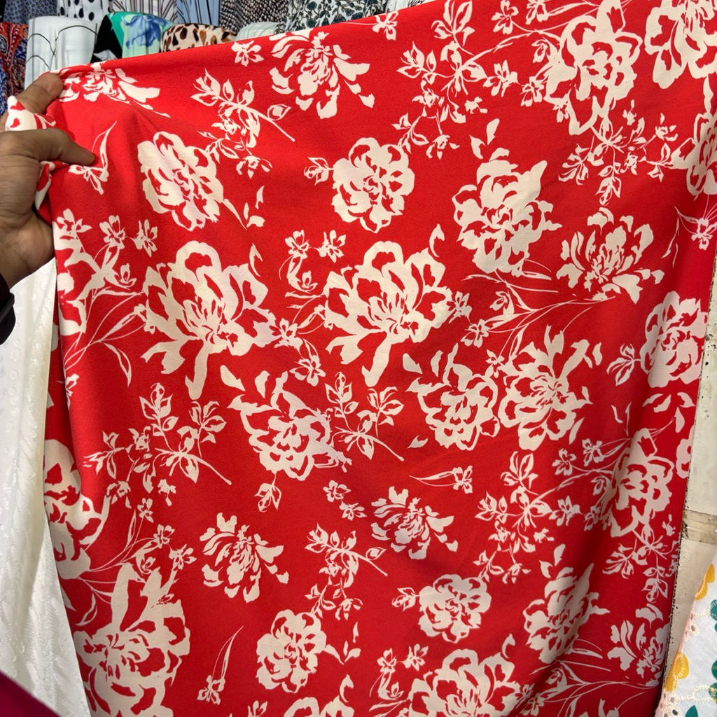 Kain Crepe Motif Bunga – Bahan Jatuh & Lembut untuk Gamis, Hijab, Dress zk