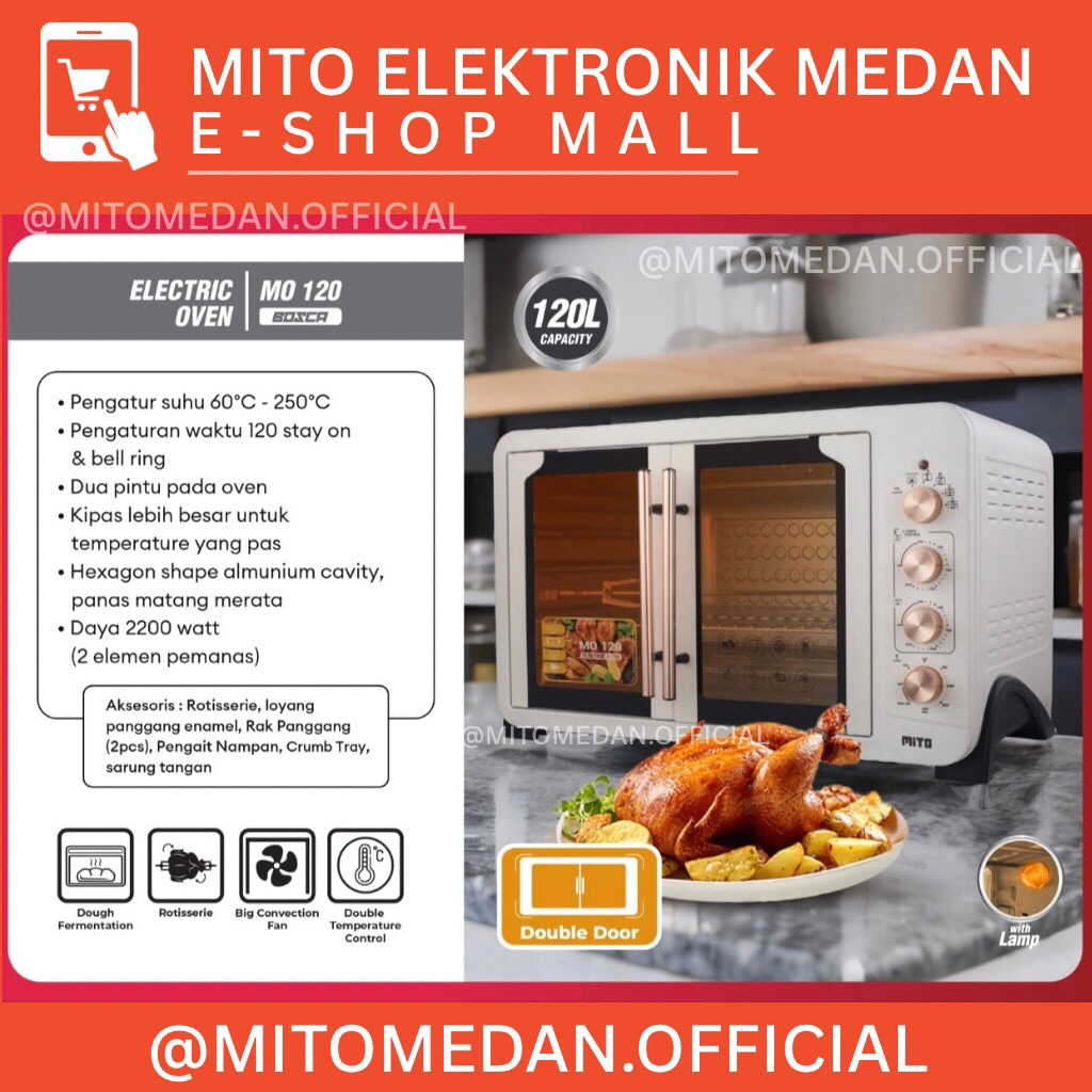 MITO MEDAN - MITO Oven Listrik Bosca Series MO120 double door 120L | Pemanggang makanan kapasitas be