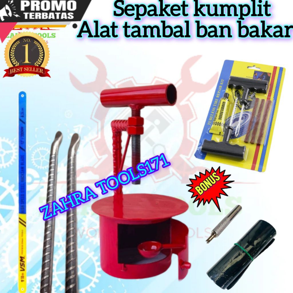 SEPAKET Alat tambal ban bakar dan tambal ban tubeles dan  alat tambal ban bakar motor lengkap manual