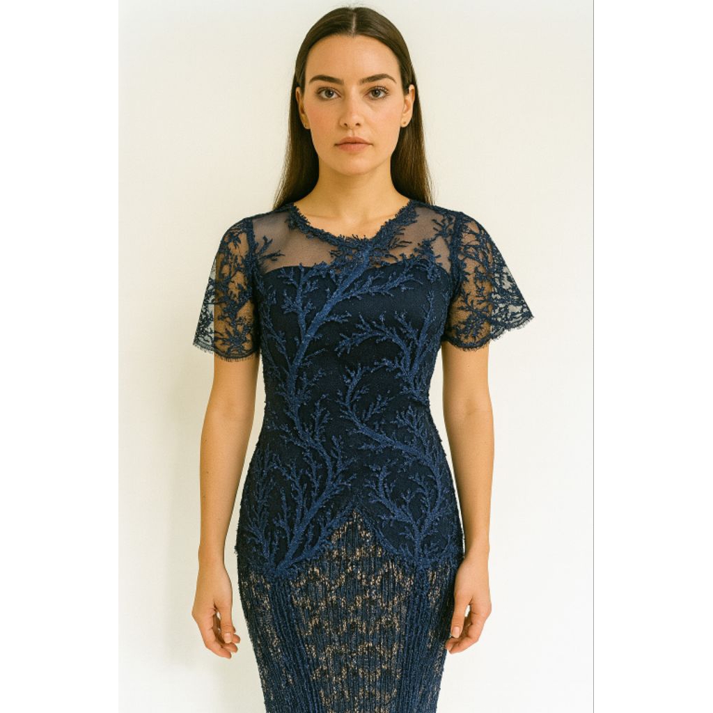 Kebaya Modern Wisuda Tunangan Lengan Pendek Biru Navy 176