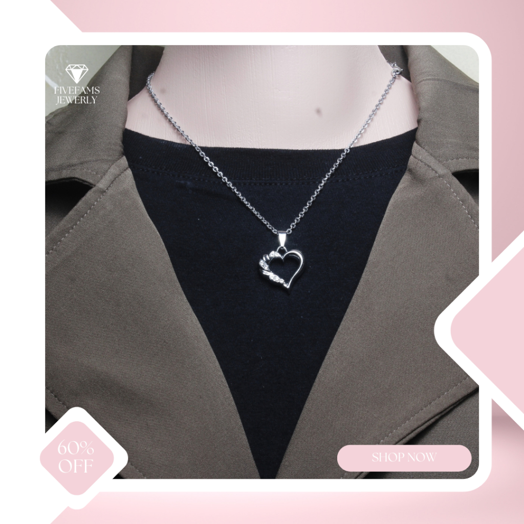 FIVEFAMS' – Kalung Wanita Titanium Rantai Nuri Liontin Hati Paw Love Anti Karat K-14