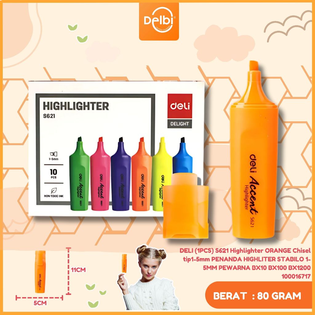 

Highlighter/Stabilo Deli-S621 (1PCS) S621 Highlighter ORANGE Chisel tip1-5mm PENANDA HIGHLITER STABILO 1-5MM PEWARNA