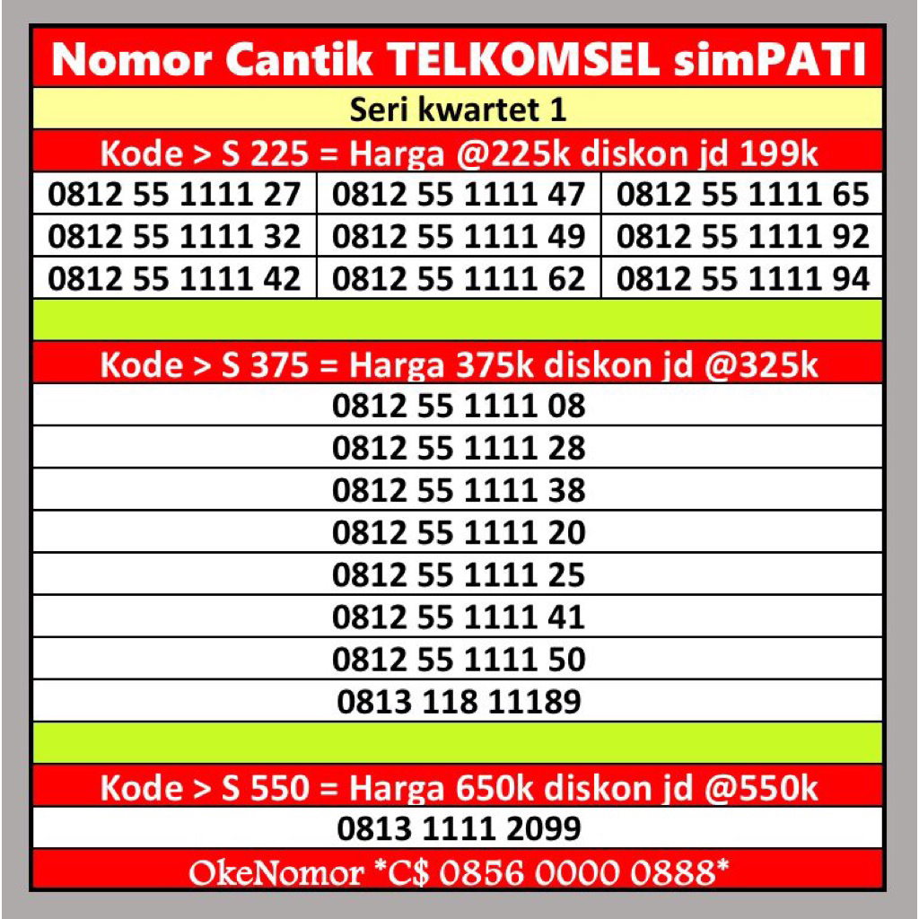 Nomor Cantik simPATI 1111