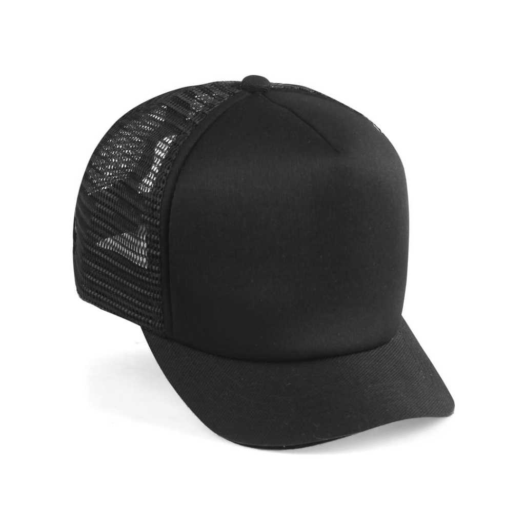 Topi Lidah Pendek Pria Hitam Trucker Hats Black Original / Topi Lidah Pendek Pria polos