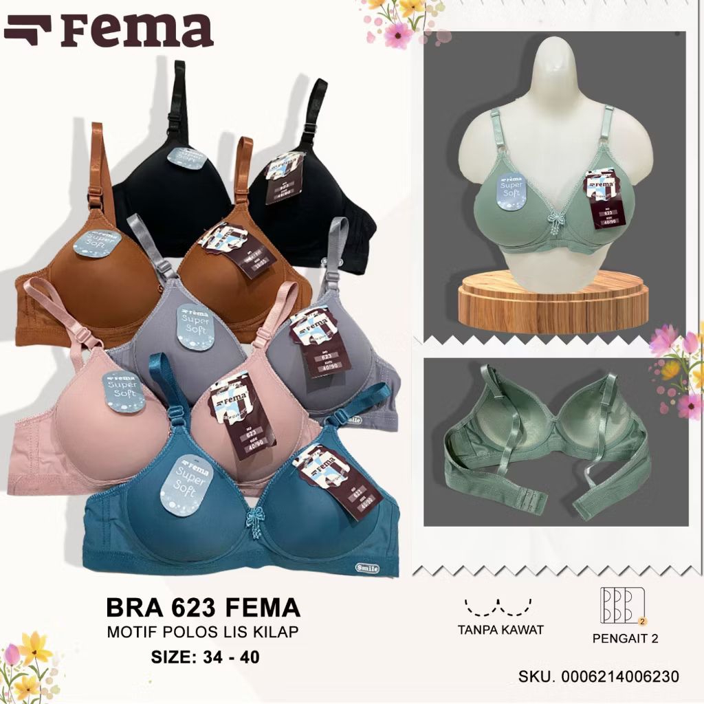 Fema BH Bra Wanita Ada Busa Tanpa Kawat Cup A