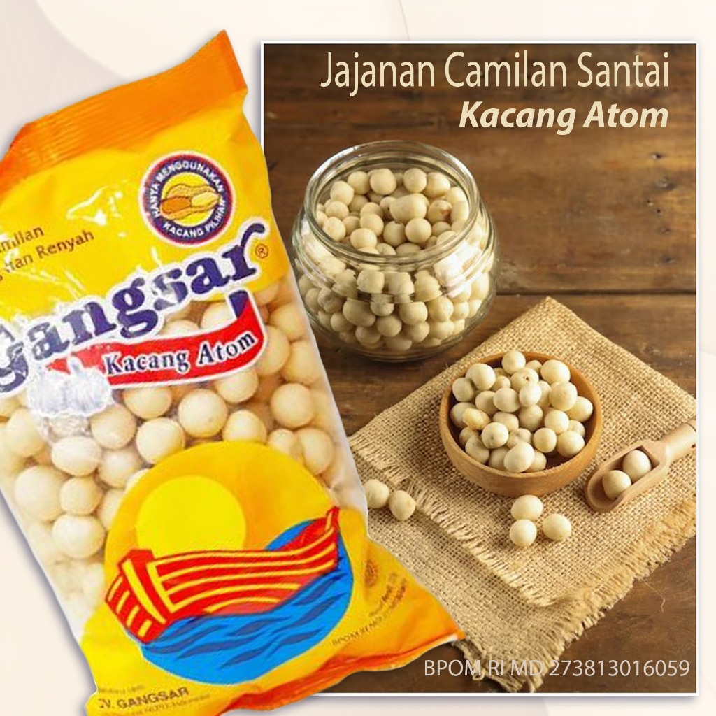 

Jajanan Camilan Santai TERLARIS snack jajanan camilan Kacang Atom rasa Bawang Gurih lezat tekstur Renyah Paling banyak digemari Kacang atom gangsar 225g