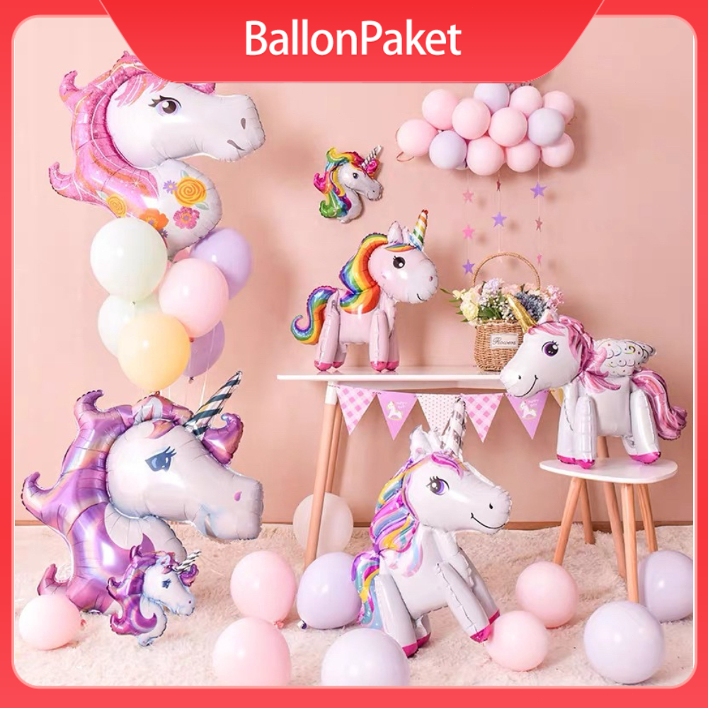 Balon Foil Jumbo Unicorn Head Balon Foil Karakter Kuda Poni Magical Horse Warna Pink Ungu Rainbow Pa